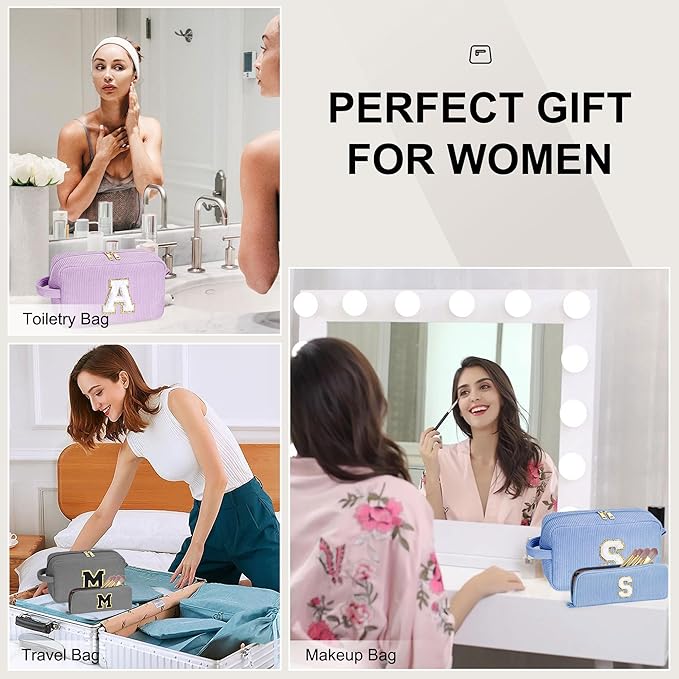 YOOLIFE Initial Travel Makeup Bag Cosmetic Bag - Teen Girl Gifts Trendy Stuff Friend Birthday Gifts for Women Teen Girl Kids