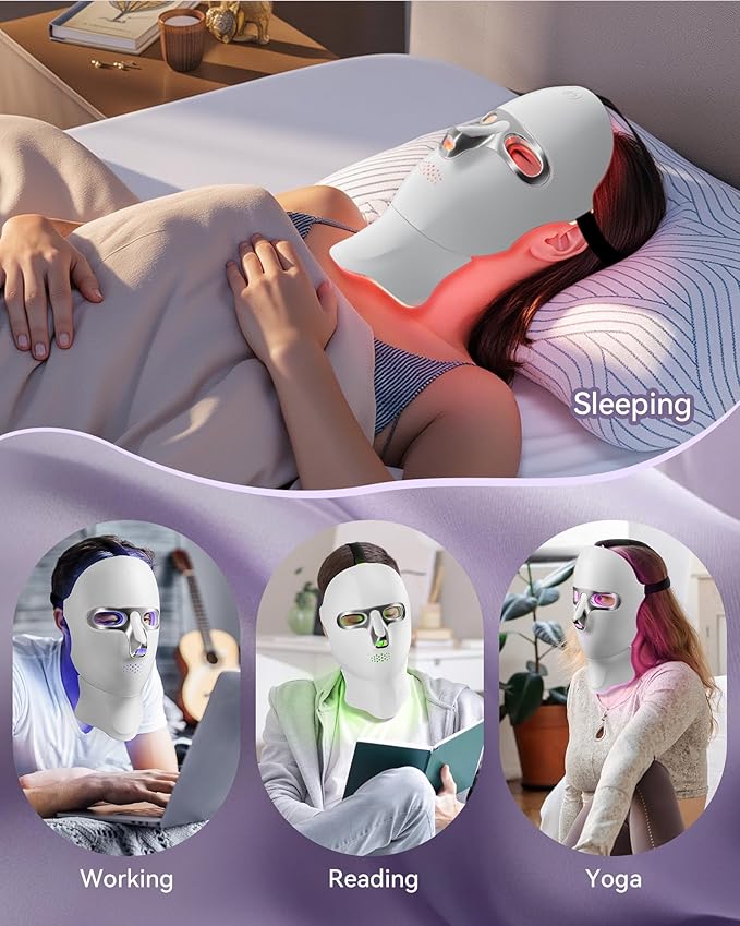 FOLOKE Red Light Therapy Mask for Face & Neck, LED Face Light Therapy,USB C Rechargeable,Infrared Mask for Home Working Travel Yoga