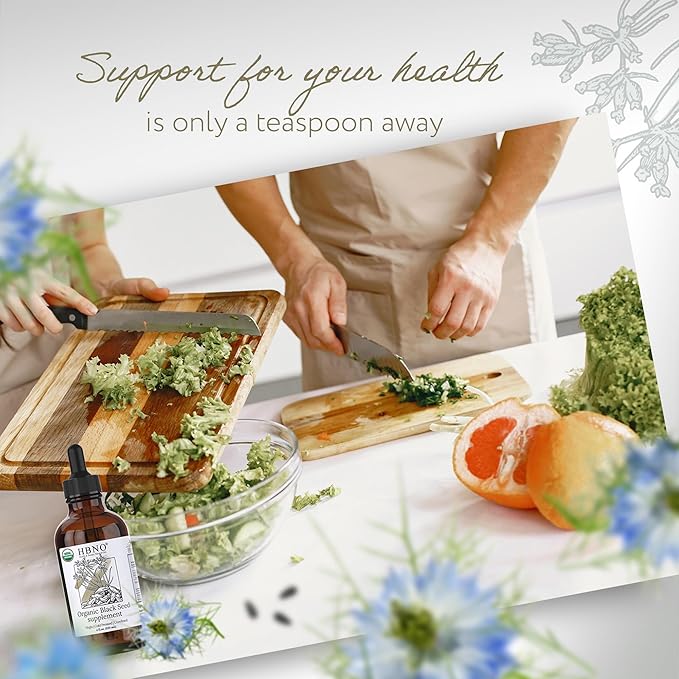 HBNO Organic Black Seed Oil - Huge 4oz (120ml) Glass Bottle Value Size - USDA Certified Organic Black Seed Oil, Cold Pressed for Face, Body, Lips, Shampoo & Conditioner