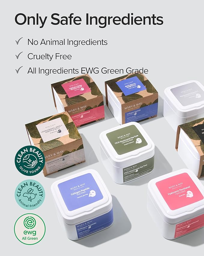 Mary&May Hyaluronic Panthenol Hydra Mask - Daily Pull Out Sheet Mask for Intense Moisturizing and Soothing - Korean Skincare, Hypoallergenic, Cruelty-Free, 30 Sheets