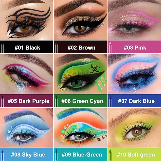 15 Colorful Eyeliner Pen Set, Eye Shadow Pencil, Pearl Eyeliner Kit Metallic Glitter Colored Eye liner for Women Eye&Lip Liner Professional Waterproof Eye Makeup