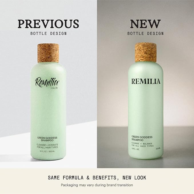 REMILIA Green Goddess Shampoo for Damaged Hair – With Rosemary Oil & Green Tea Extract – Cleansing, Strengthening, Vegan – Made in USA – 8.5 fl oz