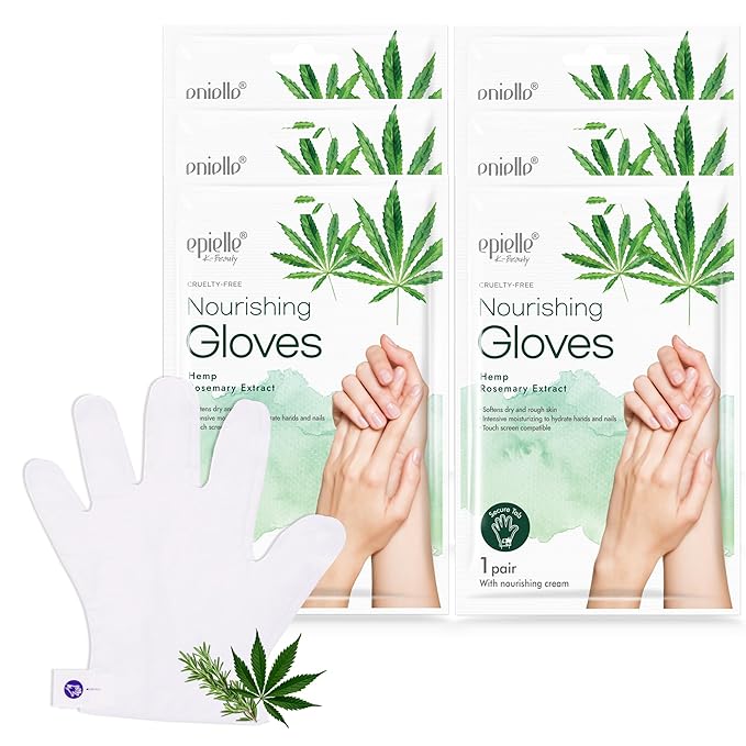 Epielle Nourishing Hand Masks 6 Pairs, Deep Moisturizing Gloves for Dry, Cracked Hands, Repair and Nourish with Hemp & Rosemary Extract, Korean Skin Care, Spa Set, Self Care Gifts for Women