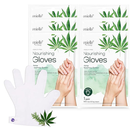 Epielle Nourishing Hand Masks 6 Pairs, Deep Moisturizing Gloves for Dry, Cracked Hands, Repair and Nourish with Hemp & Rosemary Extract, Korean Skin Care, Spa Set, Self Care Gifts for Women