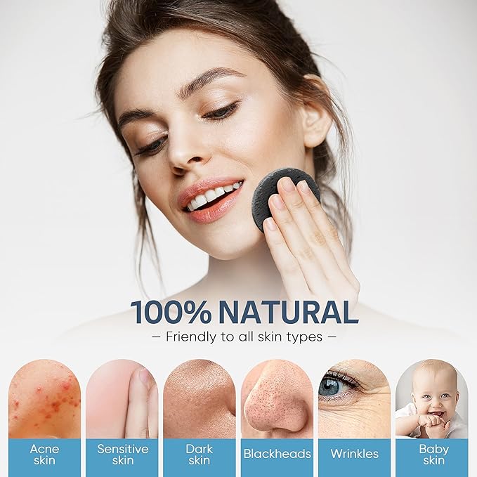 50-Count Black Compressed Facial Sponges for Daily Facial Cleansing and Exfoliating, 100% Natural Cosmetic Spa Sponges for Makeup Remover, Reusable