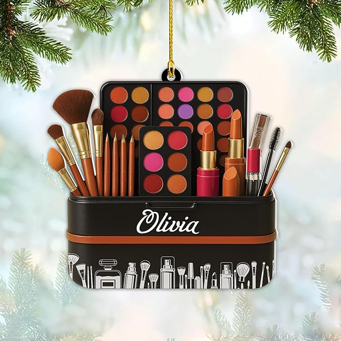 Personalized Makeup Tools Christmas Ornament 2025, Makeup Box Christmas Ornament Gift for Makeup Artist, Christmas Tree Decor for Makeup Shop, Gift for New Makeup Coworkers (Makeup 10)