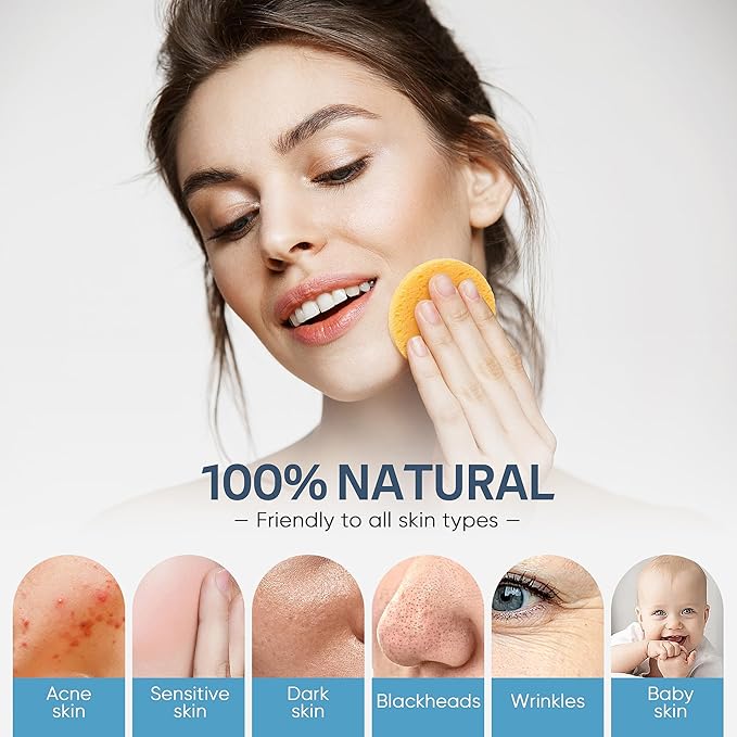 50-Colored Natural Compressed Facial Sponges, for Facial Cleansing, Reusable & Eco-Friendly, 50 PCS