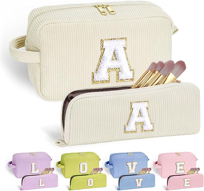 YOOLIFE Initial Travel Makeup Bag Cosmetic Bag - Teen Girl Gifts Trendy Stuff Friend Birthday Gifts for Women Teen Girl Kids