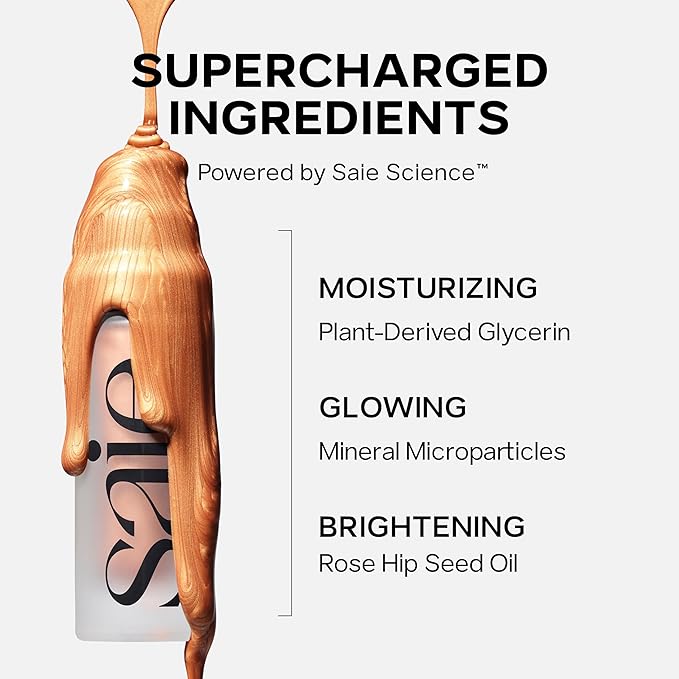 Saie Mini Glowy Super Gel - Hydrating Makeup Primer and Illuminating Glow Serum Enriched with Vitamin C and Squalane Oil - All-Over Liquid Highlighter Makeup for Instant Glass Skin - Starglow (0.5 oz)