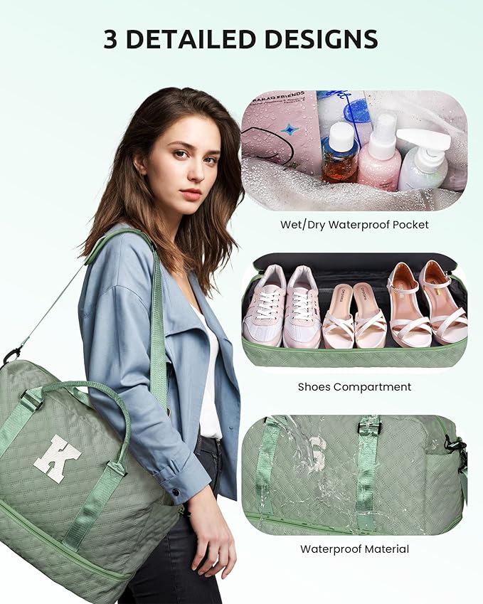 Tween Girls Gifts, Birthday Gift-Initial Travel Bag with Shoe Compartment, Personalized Weekender Bag, Girl Overnight Bag, Engagement Gifts, Letter Travel Bag with Makeup Bag (Letter G)