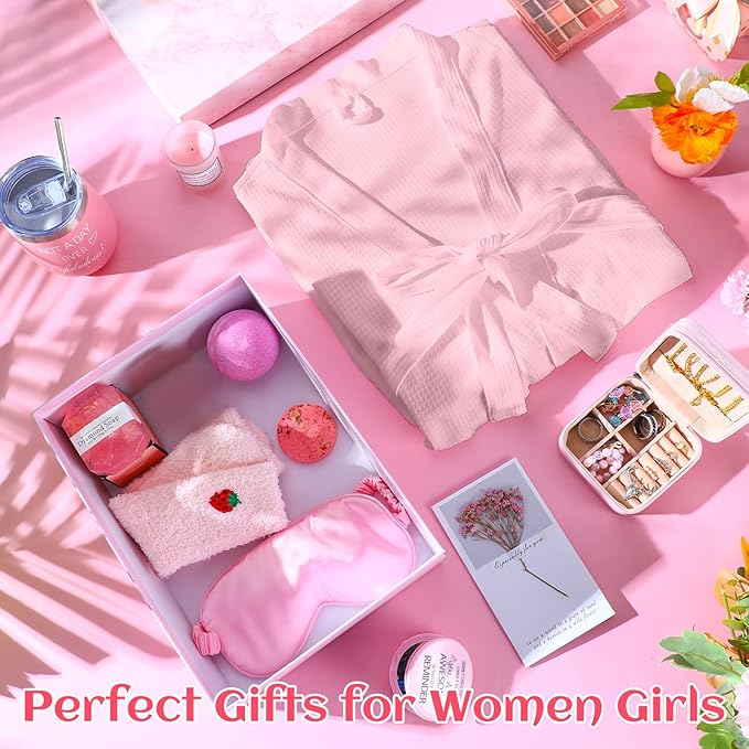 Nuogo 13 Pcs Birthday Gifts for Women Mothers Day Gifts Spa Basket Set for Women Mirrors Socks Steamers Jewelry Case Bath Robe Mom nurse Girlfriend Wife