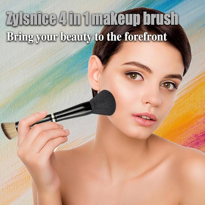 4 in 1 Makeup Brush, Travel Makeup Brush Set with Case, Mini Makeup Brushes, Powder Foundation Brush, Concealer Brush, Eyeshadow Brush, Dual Ended Makeup Brush for Liquid,Cream, Powder