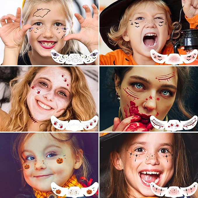 6Pcs Face Makeup Patches, Glitter Freckles Face Tattoo for Teenagers & Young Women, Sparkle Freckles Makeup Patches, Waterproof Face Glitter Freckles for Christmas (6PcsC Halloween)