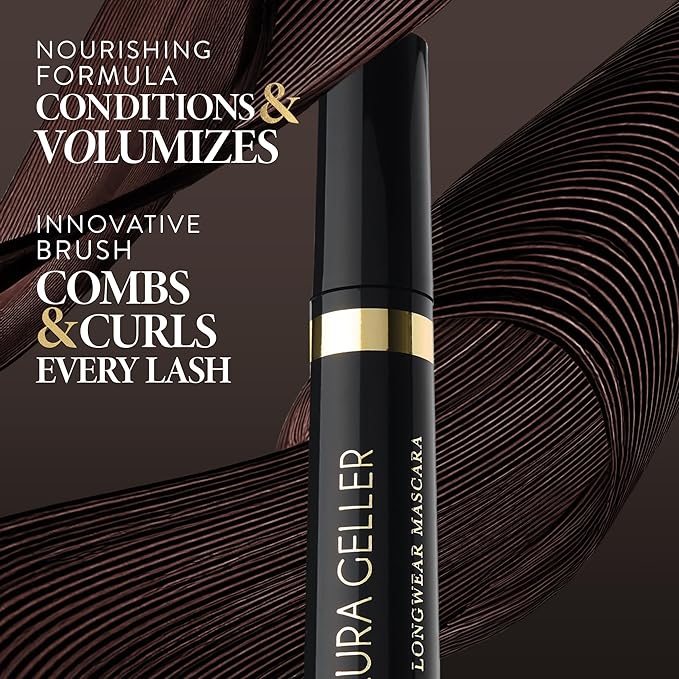 LAURA GELLER NEW YORK Kajal Longwear Mascara, Brown - Lengthening, Defining, Curling, Buildable Formula Eye Makeup - Natural Look for Everyday
