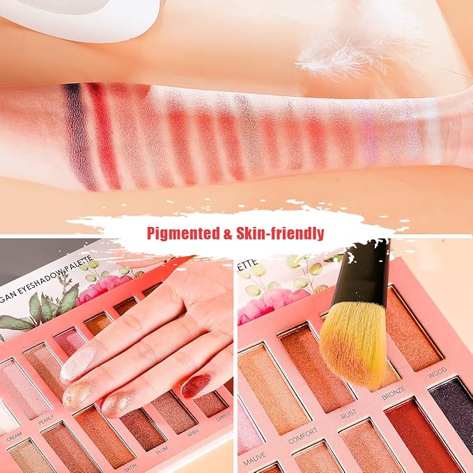 Vegan Nude Eyeshadow Palette - 16 Shades Organic, High Pigment, Long Lasting Shimmer