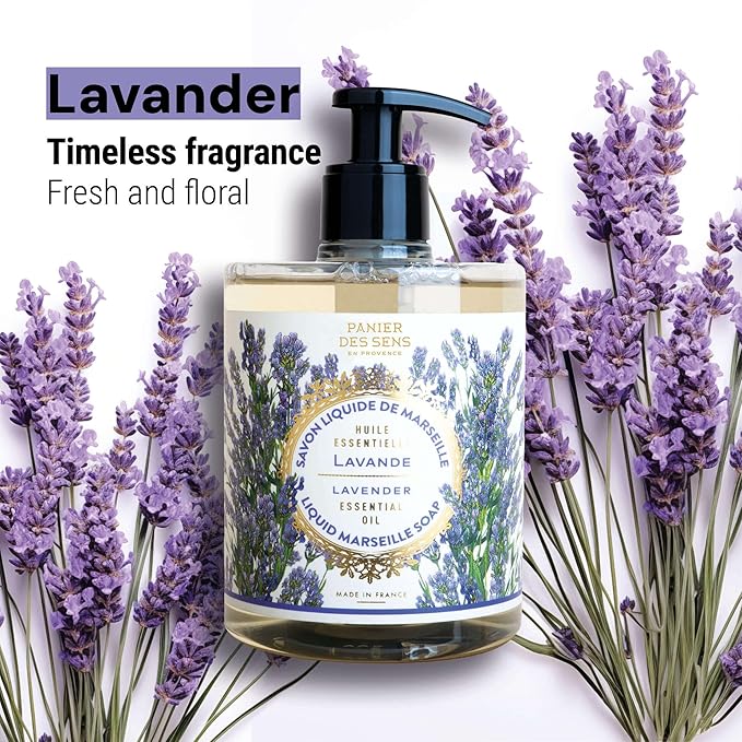 Panier des Sens - Moisturizing Hand Soap - Lavender Aromatic Fragrance - French Savon de Marseille Soap with Coconut Oil - Refillable Kitchen & Bathroom Soap - 16.9 Fl.oz Hand Wash 97% Natural