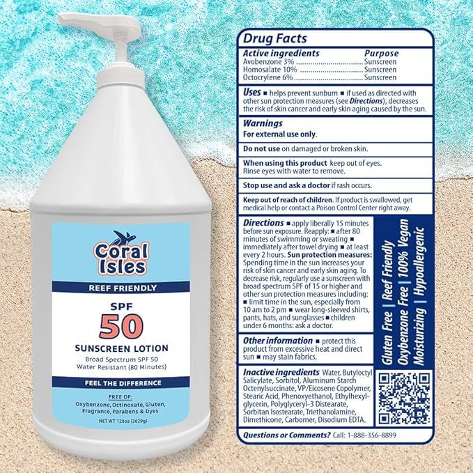 Rocky Mountain Sunscreen SPF 50 Gallon Lotion | Broad Spectrum UVA/UVB Protection | Hawaii 104 Reef Act Compliant (Oxybenzone & Octinoxate Free) | Water Resistant 80 Min. | Fragrance Free | 128 Fl Oz