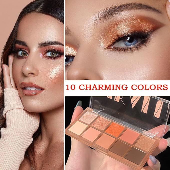 10 Colors Makeup Naked Eyeshadow Palette,Nude Matte Shimmer Eyeshadow Palette,Natural Glitter Pigment Eye Shadow Pallete Set Long Lasting & Waterproof Smokey Eye Professional Beauty Makeup Kit #1