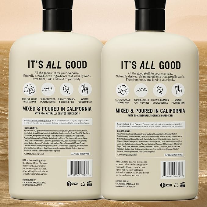 California Naturals Coconut Shampoo & Conditioner, Natural, Vegan, Cruelty, Silicone, Paraben, and Sulfate Free Shampoo, All Hair Types, 20 Fl Oz (Pack of 2), Classic Clean Coconut