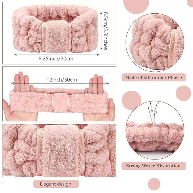 WILLBOND 4 Pack Microfiber Headbands Spa Facial Headbands Makeup Head bands Elastic Terry Cloth Head Wrap for Women Girls Washing Face Makeup Shower Yoga Sports(Pink)