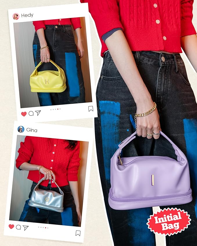 Personalized Friend Gifts, Initial Large Makeup Bag, Personalized Double Layer Cosmetic Bag with Makeup Brush Organizer, Waterproof, Large Capacity PU Leather Toiletry Bag,Teacher Gifts