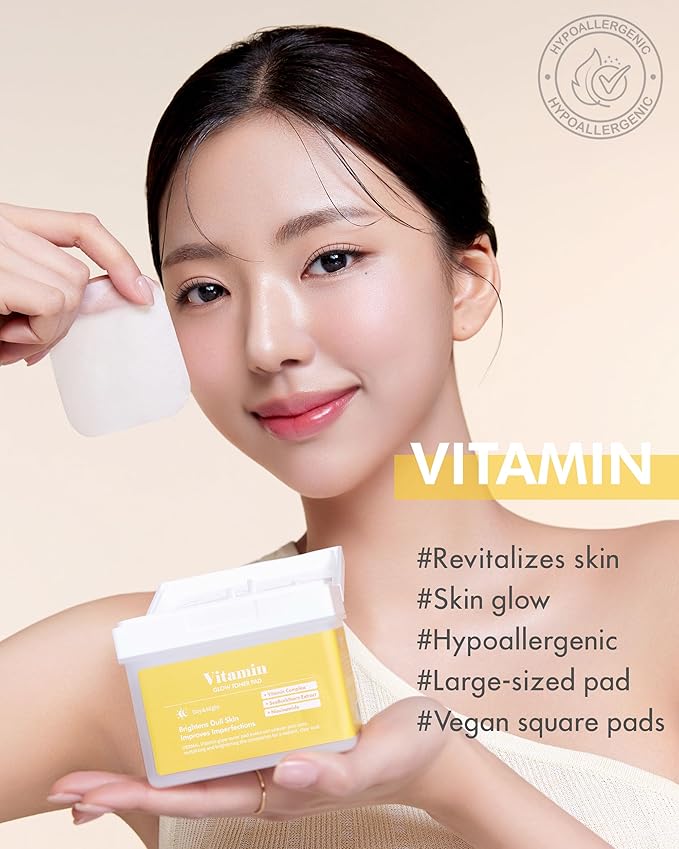 DERMAL Vitamin Toner Pad - Korean Toner Pad for Antioxidant & Skin Glow Radiance Improvement with Vitamin C - Vegan Pure Cotton Square Pads - High Capacity, 120 Sheets