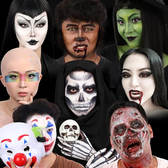 Bald Cap Halloween Makeup Kit for Men & Woman, Complete Bald Cap Costume Character Set, Realistic Bald Cap Kits for Cosplay Make Up, SFX Makeup, Dress-Up Party, Stage, Theater & Film