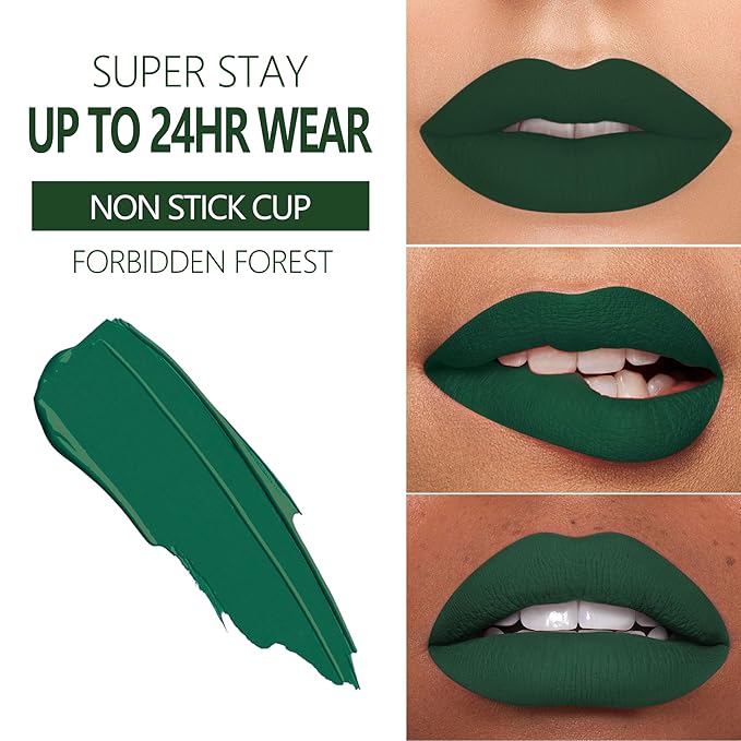 MAKI YIKA Green Lipstick for Women Color Stay Long Lasting Lipsticks, No Smudge Matte Liquid Lipstick Transferproof Cruelty-Free Lip Color, FORBIDDEN FOREST