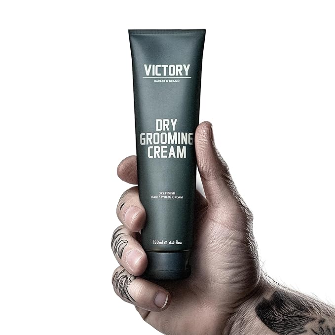 Dry Grooming Hair Cream for Men by Victory Barber & Brand | Men’s Hair Products Made in the USA | Anti Frizz Styling Cream | Wave Pomade for Styling Medium Length Hair with a Natural Finish
