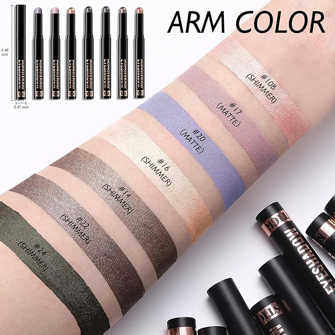 Rose Gold Shimmer Eyeshadow Stick, Waterproof Cream Eye Shadow Pencil Long-Lasting Crease-Proof Glitter Eyeshadow Crayon Smooth High Pigmented Highlighter Neutral Eye Shadow Liner Makeup