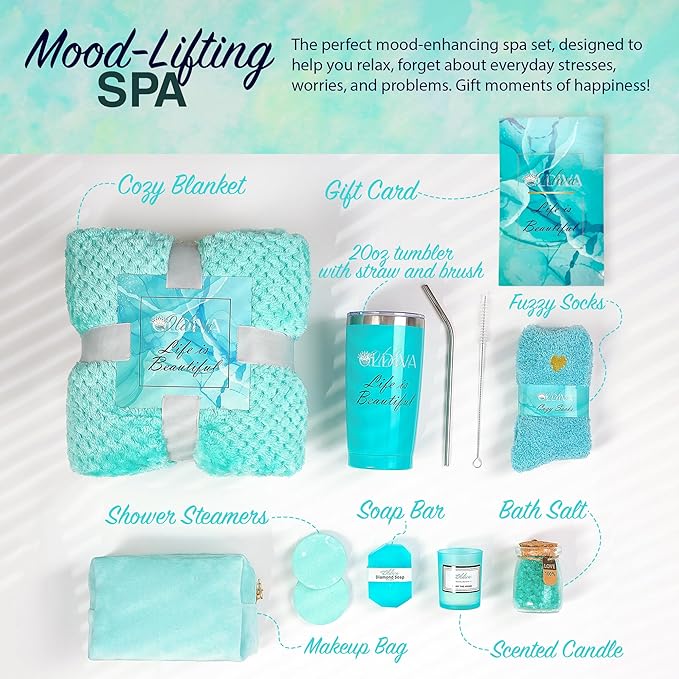 11 Pcs Spa Gift Basket for Women โ Luxury Bath Set with Shower Steamers, Water Tumbler, Fuzzy Socks & More โ Relaxing Pamper Kit for Birthday, Motherโs Day & Self Care Gifts