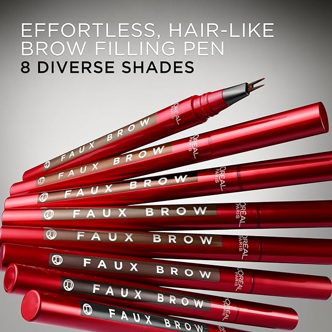 L'Oreal Paris Faux Brow, Hair-Like, Filling Eyebrow Pen with Double-Brush Tip, Fast & Precise Eyebrow Makeup, Blonde, 0.04 Fl Oz