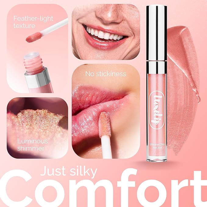 LuxeLip™ Matte Lipstick for Older Women, Hydrating Non-Sticky Lip Gloss for Luminous Shine & Moisturized Lips, Lightweight, Long-Lasting Glossy Finish, Cruelty-Free Lip Makeup (Moonlit Nude, 8ml)