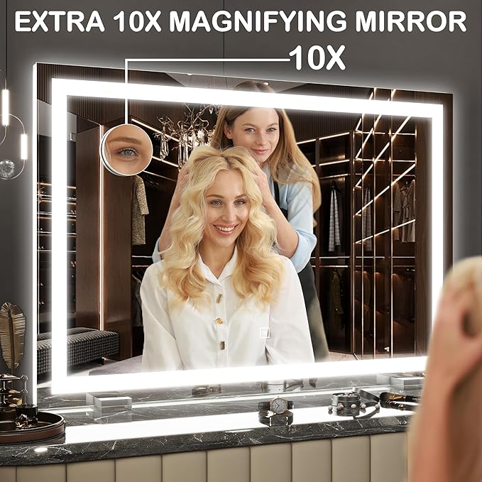 FENNIO Makeup Mirror with Lights 23"x32" ,LED Makeup Mirror ,Large Vanity Mirror with Lights,Touch Sensor with Dimmable 3 Modes, Square White