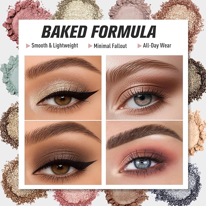 UCANBE Baked Eyeshadow Palette with 15PCS Brushes Makeup Set, 16 Color Natural Nude Matte Shimmer Metallic Eye Shadow Make Up Pallet for Women Girls, High Pigmented Long Lasting Waterproof