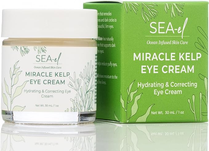 Sea-El Miracle Sea Kelp Eye Cream Hydrating & Correcting Yerba Mate Caffeine & Hyaluronic Acid for Dark Circles Bags & Puffiness - Daily Anti Aging Moisturizer for Women & Men, Vegan - 1 Oz