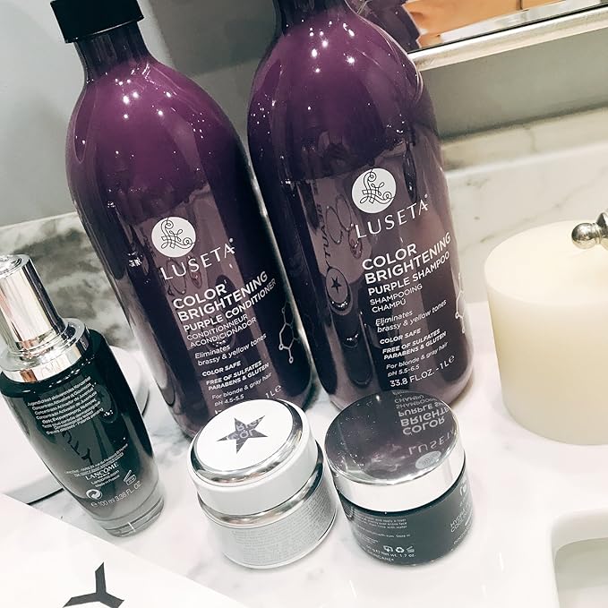 L LUSETA Color Brightening Purple Shampoo and Conditioner Set for Blonde and Gray Hair, Infused with Cocos Nucifera Oil to Help Nourish, Moisturize and Condition Hair, 2x33.8oz