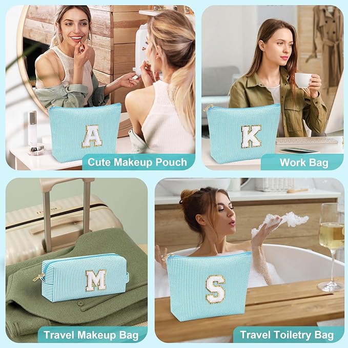 YOOLIFE Birthday Gifts for Women Mom - Christmas Gifts Idea for Her Mom Teacher | Personalized Cute Initial Makeup Bag Pouch for Women Friends Female Girlfriend Wife | Cosmetic Travel Toiletry Bag I