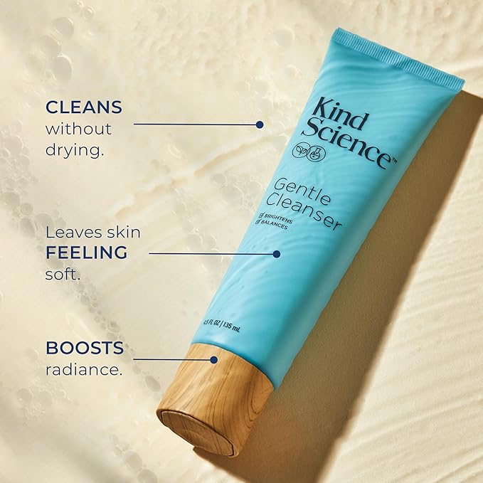 Kind Science Gentle Face Cleanser - Face Wash for Women & Makeup Remover with Vitamin C - Facial Cleanser for Dry Skin - Paraben, Dye & Fragrance Free, Cruelty Free, 4.5 fl oz