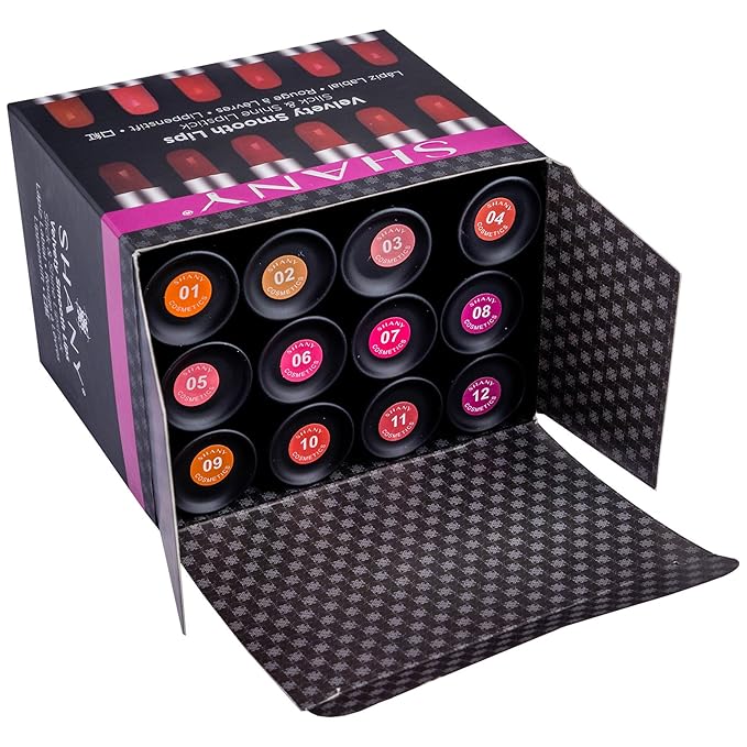 SHANY Slick & Shine Multi-Colored Lipstick Set - 12 Matte Lip Colors Long Lasting & Moisturizing Lip Shades In A Premium Packaging Gift Box with Vitamin E and Aloe Vera.