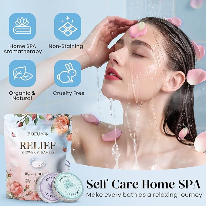 Shower Steamers Aromatherapy 15 Pack, Shower Bombs with Natural Essential Oils, Relaxation & Self Care Gifts for Women Teen Girls Mom, Birthday Christmas Stocking Stuffers White Elephant Gifts