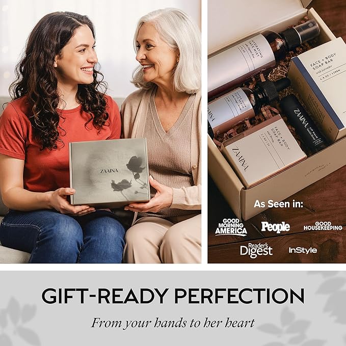 ZAAINA Spa Gift Basket for Women – Luxury Self Care Kit with Face Mist, Glow Serum, Soaps & Lip Balm – Natural Handmade Pampering Care Package for Women – Birthday & Relaxation Spa Basket (Deluxe Set)