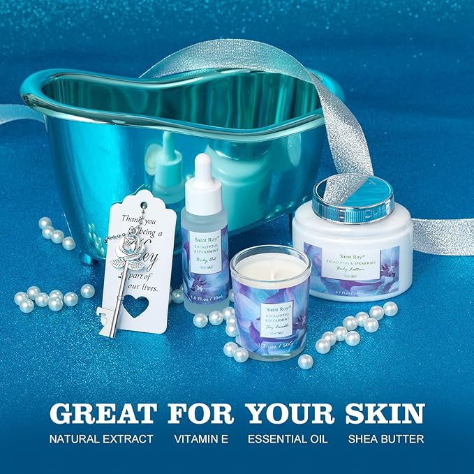 Fathers Day Gifts for Men Dad Luxury EUCALYPTUS & Mint Spa Gift Basket for Women, Unique Spa Gift Baskets Gifts, Home Spa Kit Bath and Body Gifts Set, Bath Gift Basket for Birthday Mother's Day Gifts