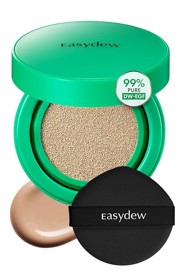 Easydew Mela B Toning Ampoule Cushion - 3-in-1 Age-Defying Sun Shield Full Coverage Cushion Foundation with Niacinamide & Hyaluron-Vital C - Face Makeup Korean Skin Care 0.45 oz (#25 Honey)
