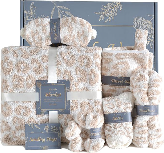 Birthday Box Care Package Get Well Soon Gift Baskets Self Care Gifts for Women, Birthday Gift Basket for Her, Leopard Print Gifts for Women Mom Wife Daughter Sister Friends Leopard Khaki