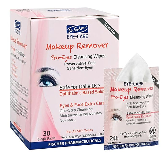 Dr. FIscher Makeup Remover Wipes - Sensitive Skin Formula, Individually Sealed, No Rinse, Eyes and Face Safe (30)