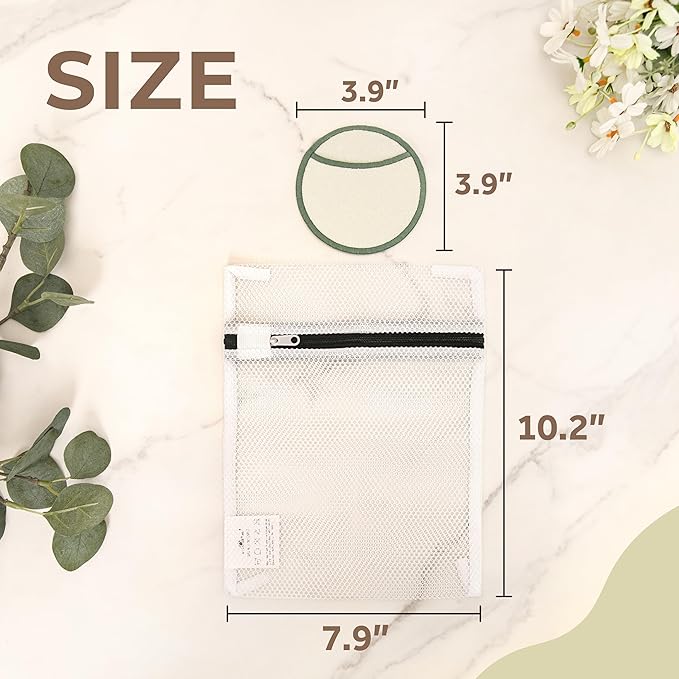 myHomeBody Reusable Makeup Remover Pads, Washable Ultra-Soft Facial Pads, Reusable Facial Cleansing Rounds - 12 Pack with Laundry Bag