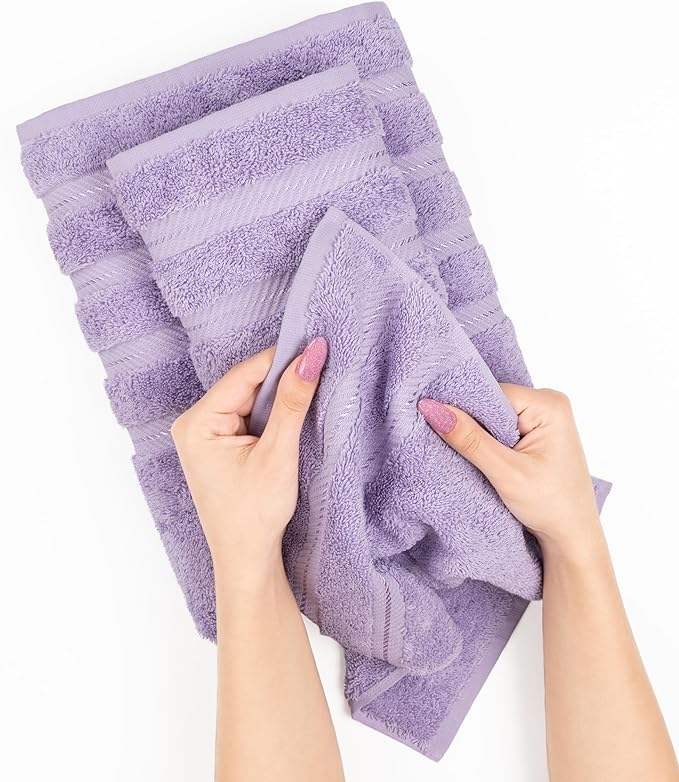 American Soft Linen Premium 3 Piece Towel Set, 1 Bath Towel 1 Hand Towel 1 Washcloth, 600 GSM 100% Cotton Turkish Towels for Bathroom, Lilac Towel Set