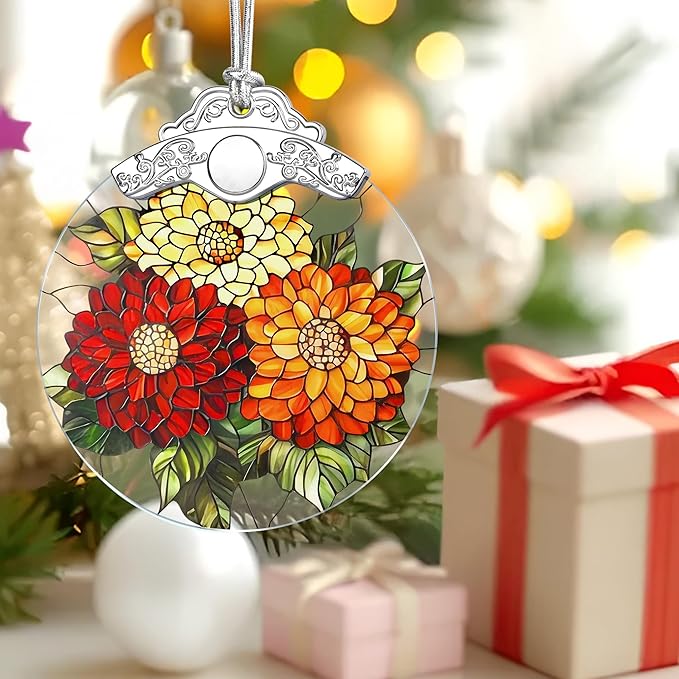 Christmas Ornaments: Stained Glass-Style November Birth Flower Ornament โ Christmas Tree Decorations, Holiday Party Gifts, Mother's Day & Birthday Gifts for Women, Mom & Grandma | Birth Flower Gift
