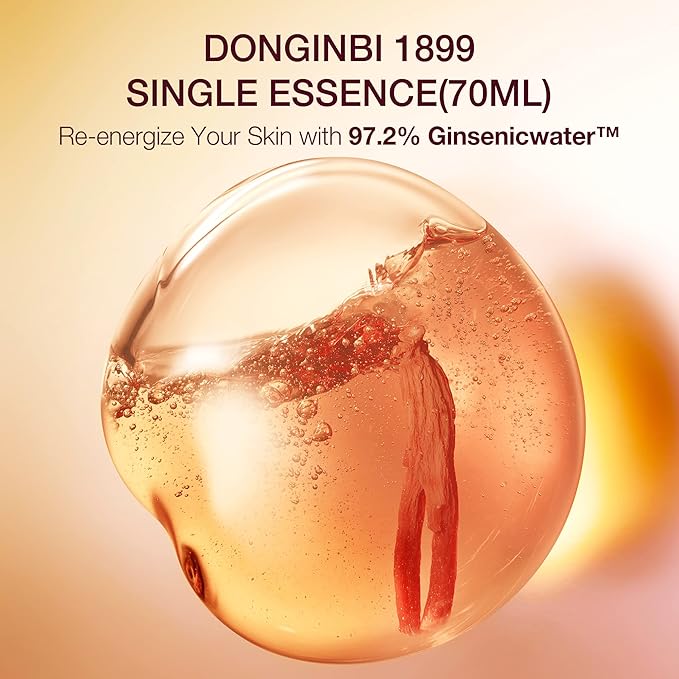 Donginbi Red Ginseng 1899 Single Essence - Firming & Hydrating Serum with Hyaluronic Acid, Korean Red Ginseng Essence, Korean Skin Care Gifts for Women, 2.36 floz / 70ml